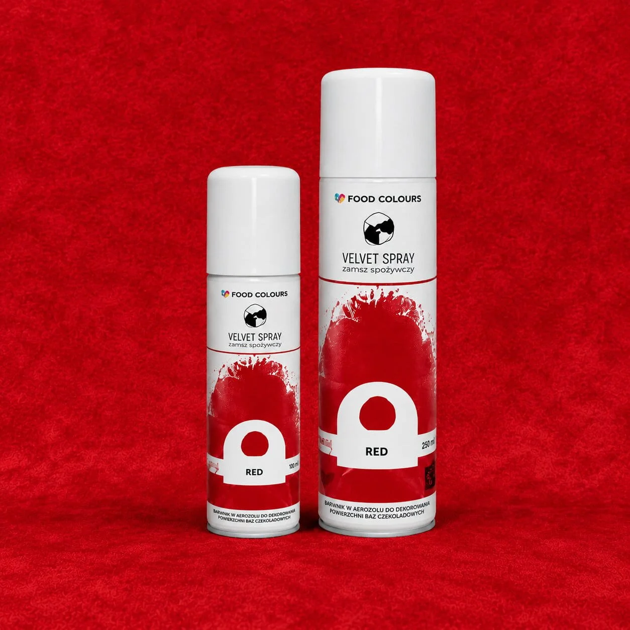 Czerwony zamsz w sprayu do tortów - 100-250 ml 2 Zamsz w sprayu czerwony - Food Colours - 100 i 250 ml - sklep internetowy colorcake.pl