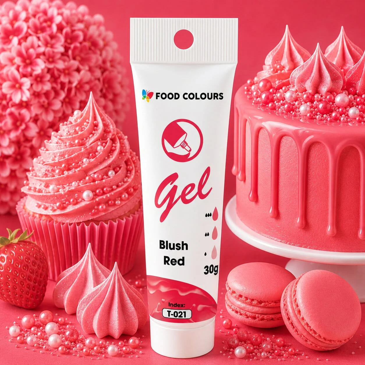 Blush Red barwnik w żelu - tubka 30g Food Colours 3 Czerwony barwnik do kremów i lukrów 30g tubka Food Colours - sklep internetowy Colorcake.pl