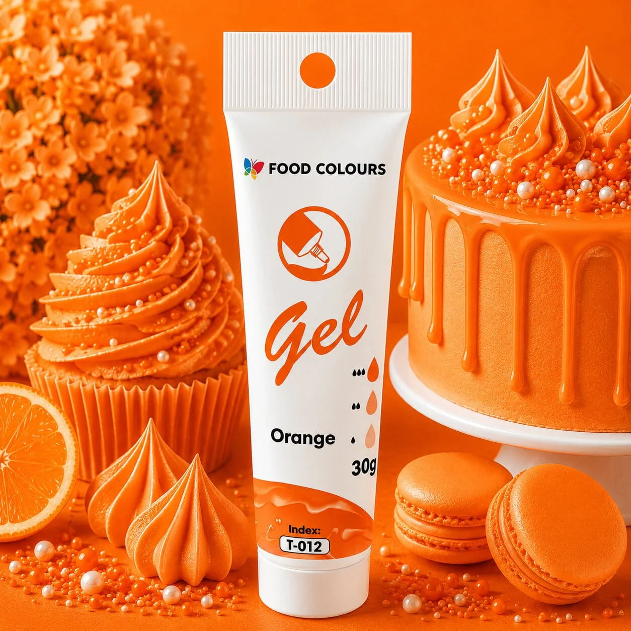 Orange barwnik w żelu - tubka 30g Food Colours 3 Pomarańczowy barwnik do kremów i lukrów 30g tubka Food Colours - sklep internetowy Colorcake.pl